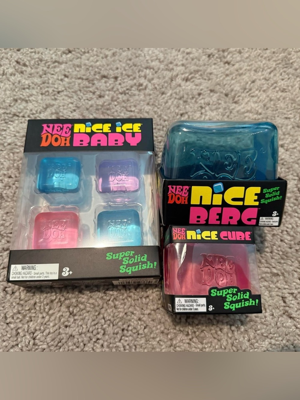 NeeDoh pack of 3 Nice Ice Baby - Nice Berg - Nice Cube (color may vary)